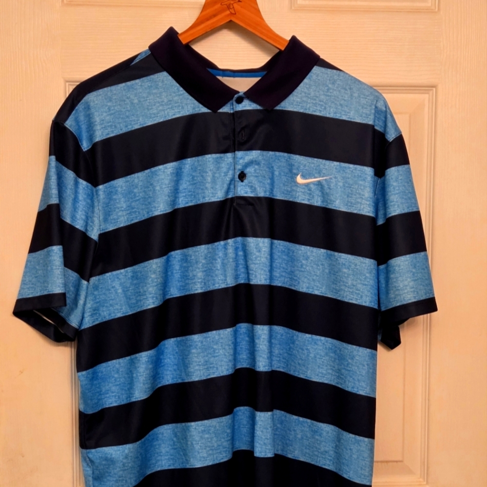 Nike Dri-Fit Blue and Black Striped Polo/Golf Shirt